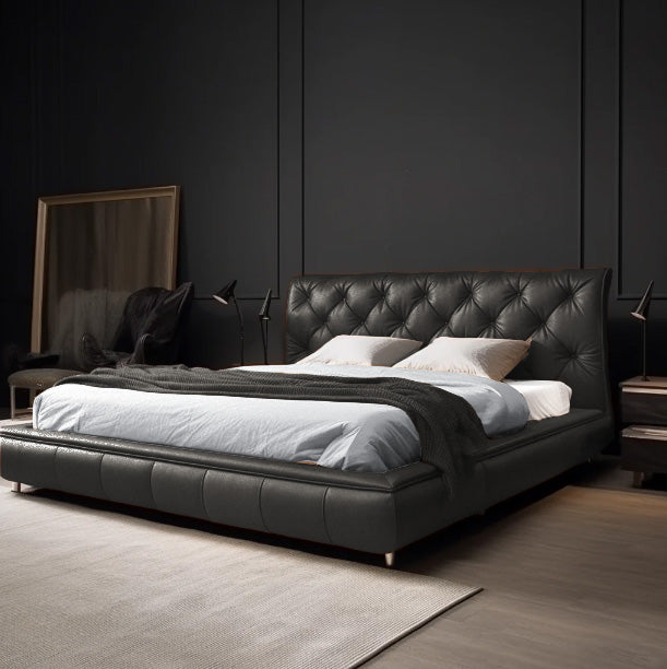 Walnut Leather Bed