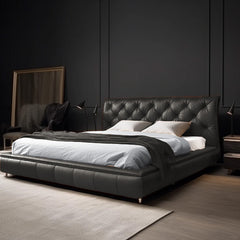 Walnut Leather Bed