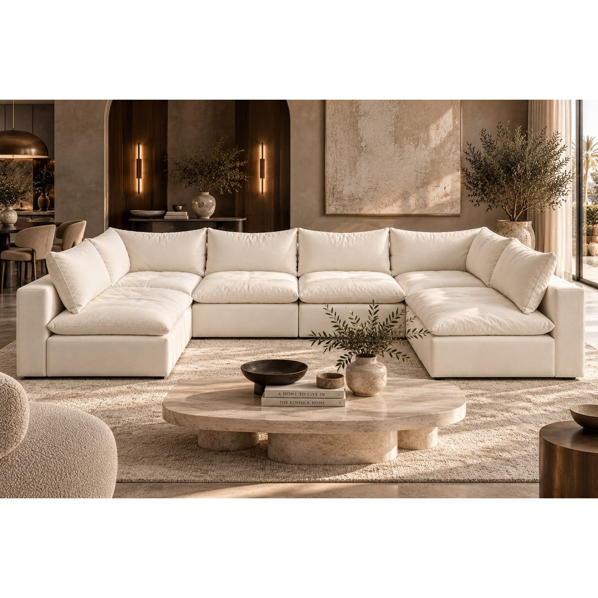 Cloud Nine Modular Sofa as a U-shape in ivory fabric