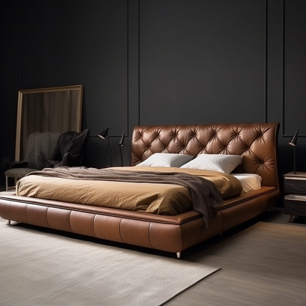Walnut Leather Bed