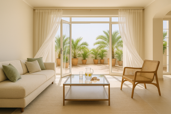 Cool, calm summer living room