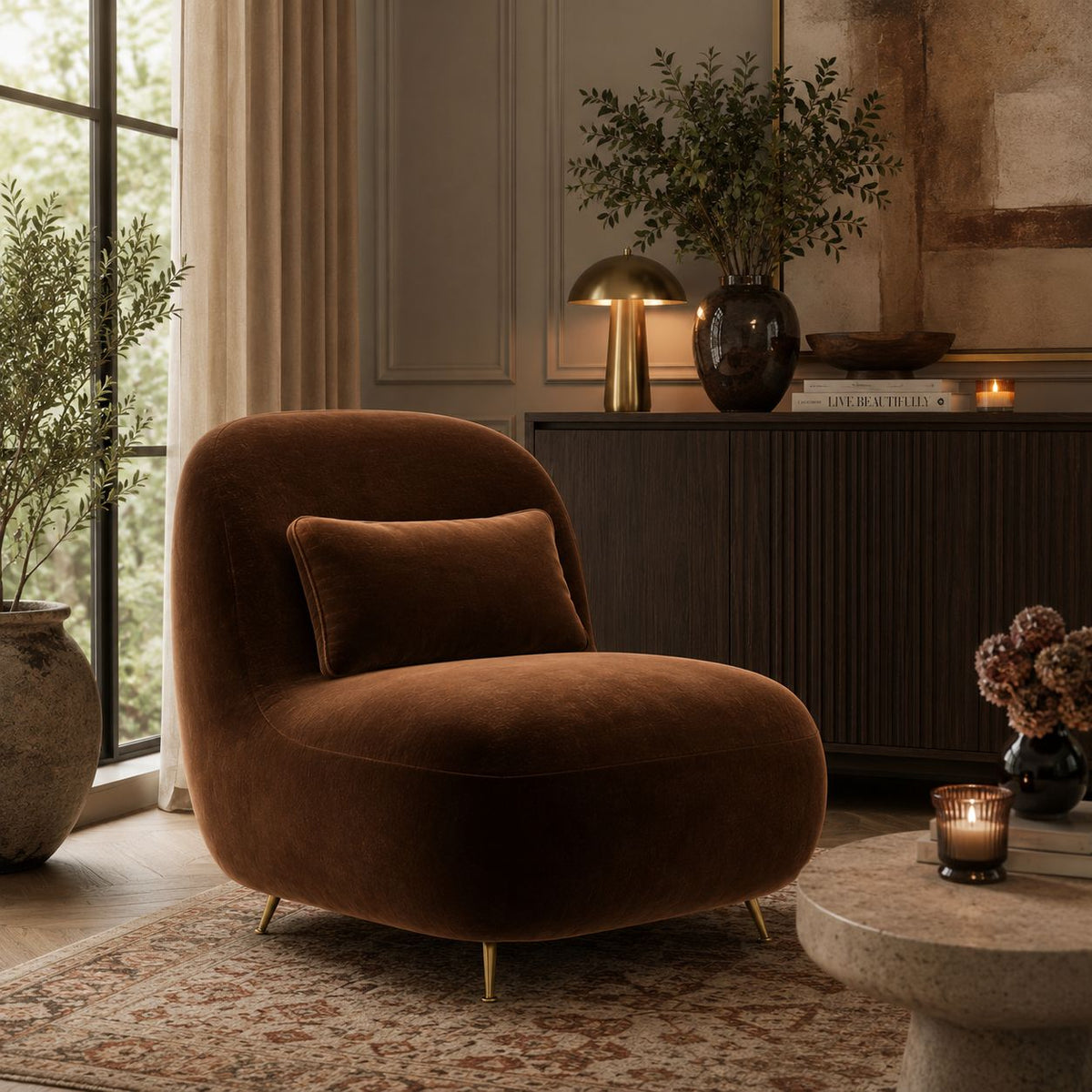 Bordeaux Velvet Slipper Arm Chair