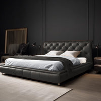 Walnut Leather Bed