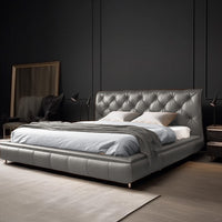 Walnut Leather Bed