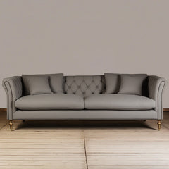 Chesterfield 3 seater Sofa Dark Cream with Gold Metal Legs