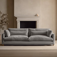 Oak 3 Seater Beige Sofa