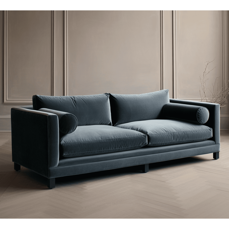 Barcelona 3 Seater Velvet Grey Blue Sofa