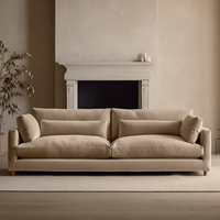 Oak 3 Seater Beige Sofa