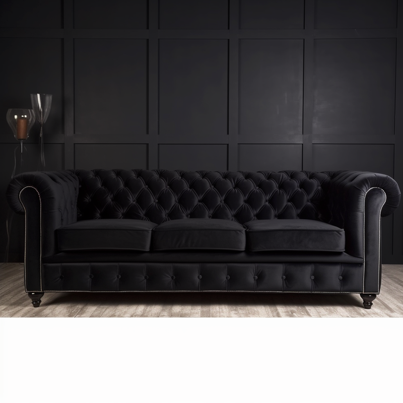 Chesterfield Collection Black Velvet Sofa