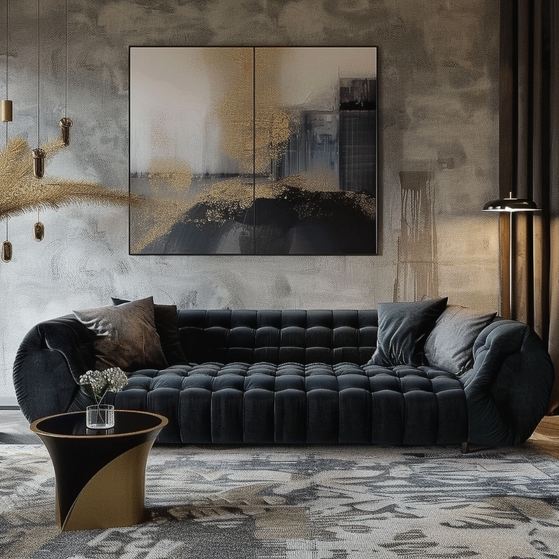 Opus May Black Velvet Sofa