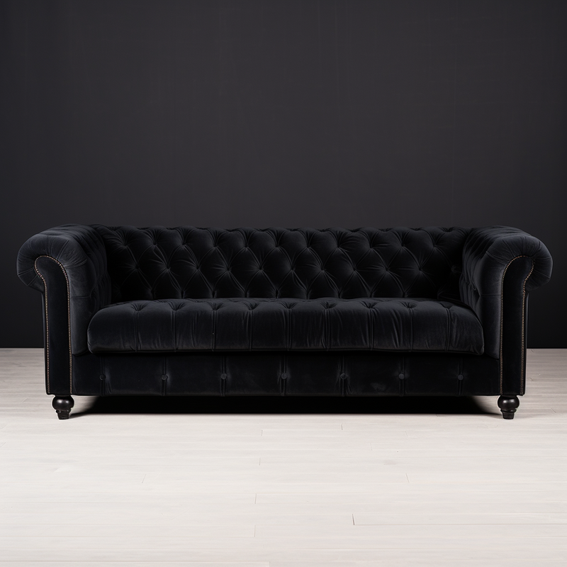 Grovesnor 3 Seater Velvet Black Sofa