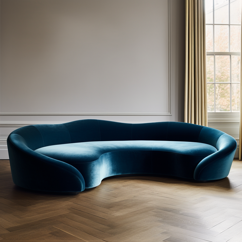 Blue Palo Verde Velvet Curved Sofa