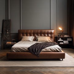 Mahogany Brown Leather Bed