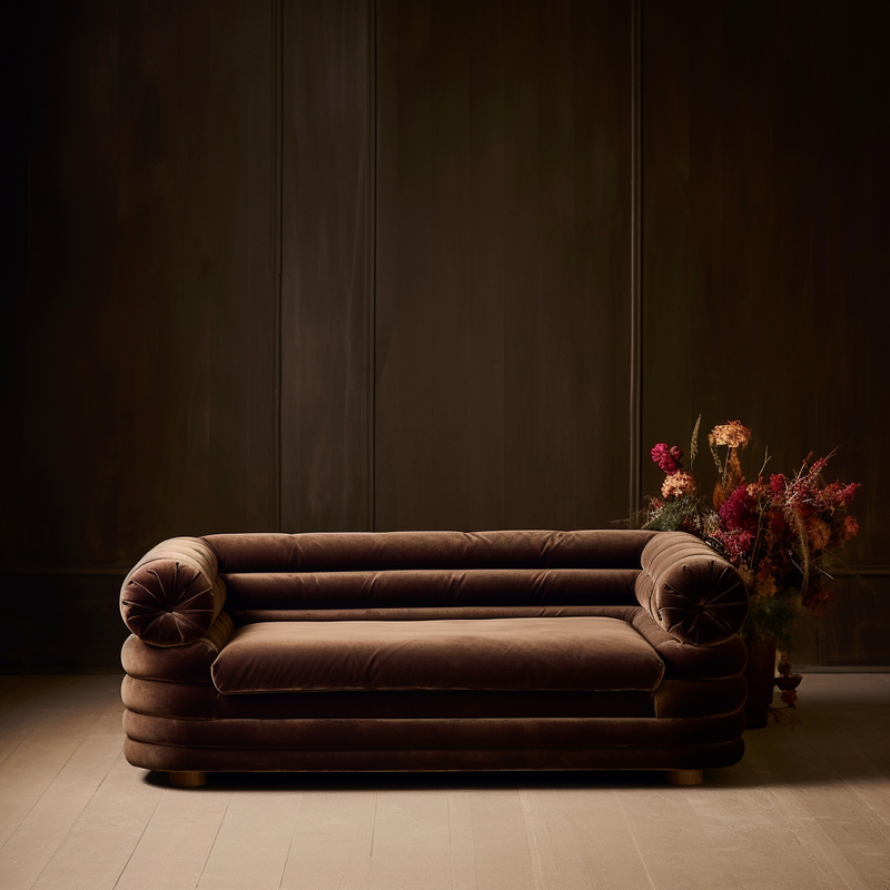 Tokyo 3 Seater Velvet Curved Chocolate Sofa