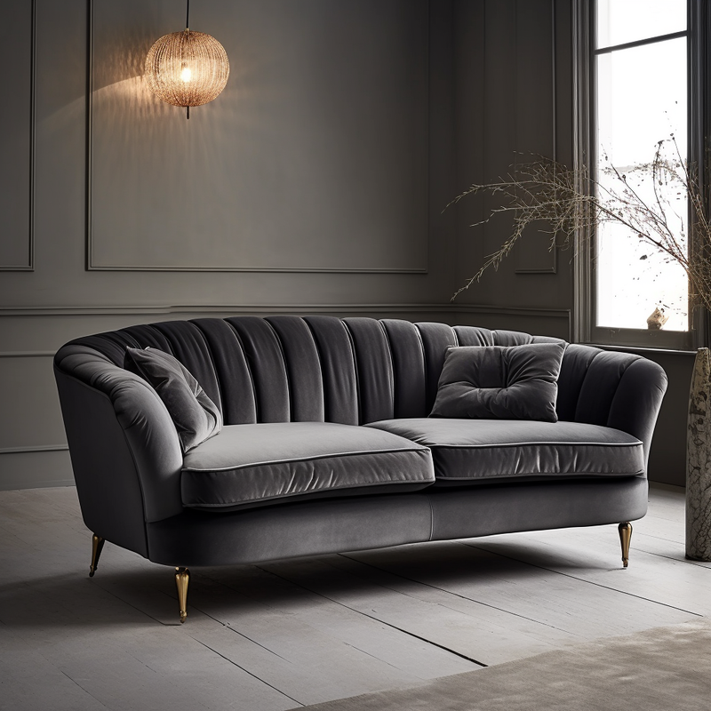 Buxton Collection Dark Grey Velvet Sofa