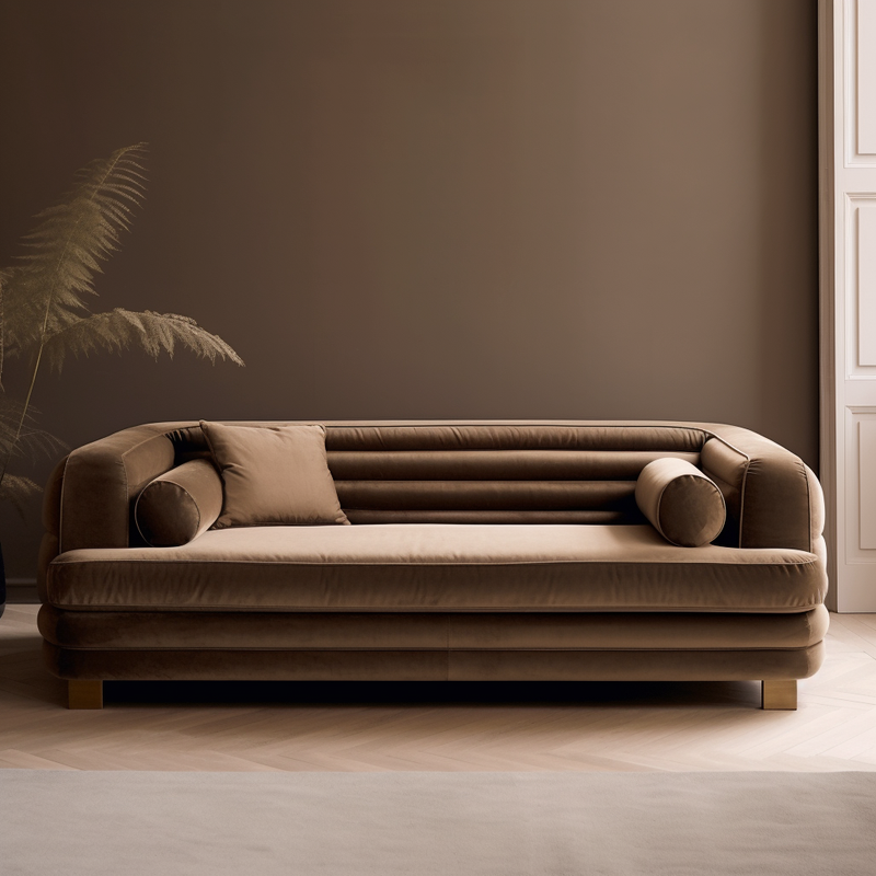 Tokyo 3 Seater Velvet Curved Taupe Sofa