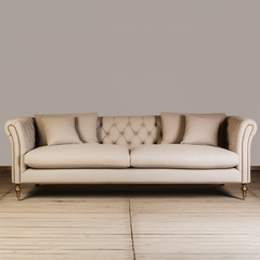 Chesterfield 3 seater Sofa Dark Cream with Gold Metal Legs