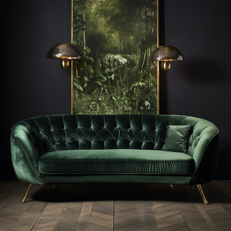 Buxton Collection Forest Green Velvet Sofa