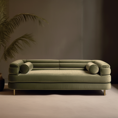 Tokyo 3 Seater Velvet Curved Green Sofa