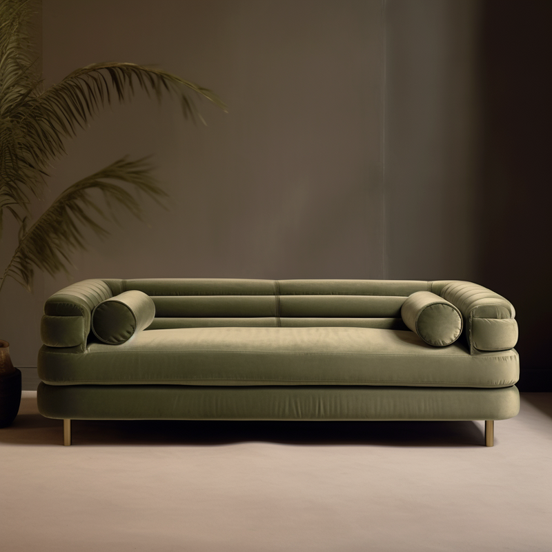 Tokyo 3 Seater Velvet Curved Green Sofa