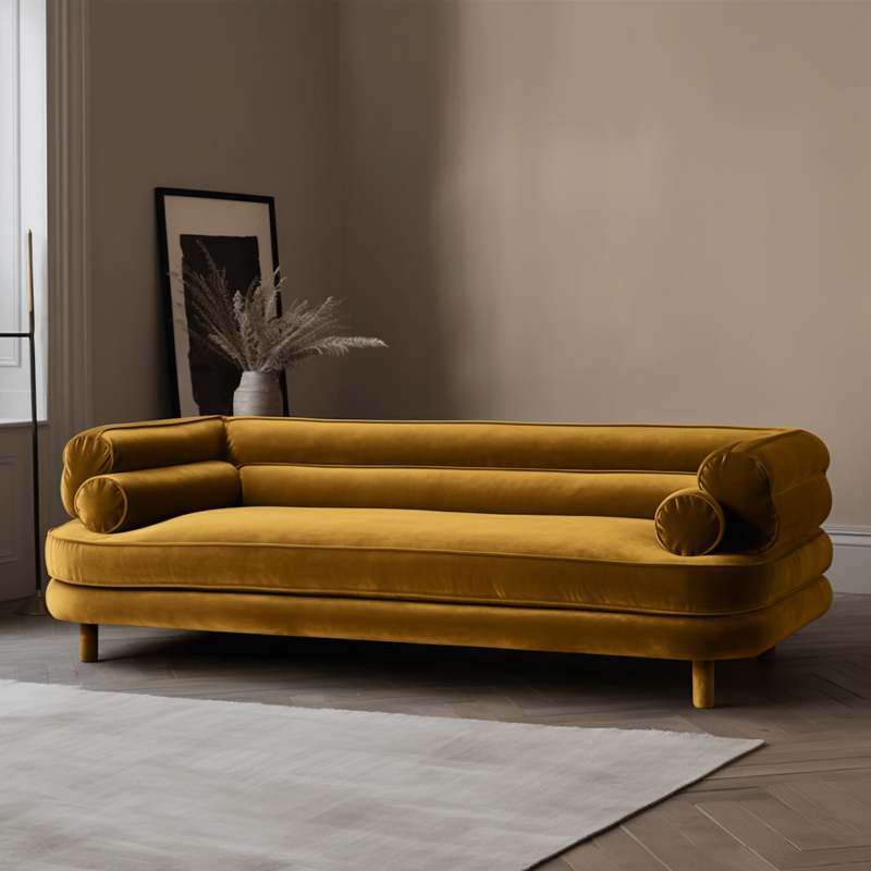 Tokyo 3 Seater Velvet Curved Mustard Sofa