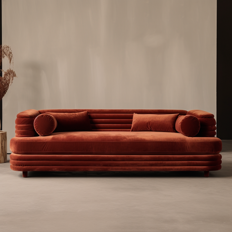 Tokyo 3 Seater Velvet Curved Rust Sofa