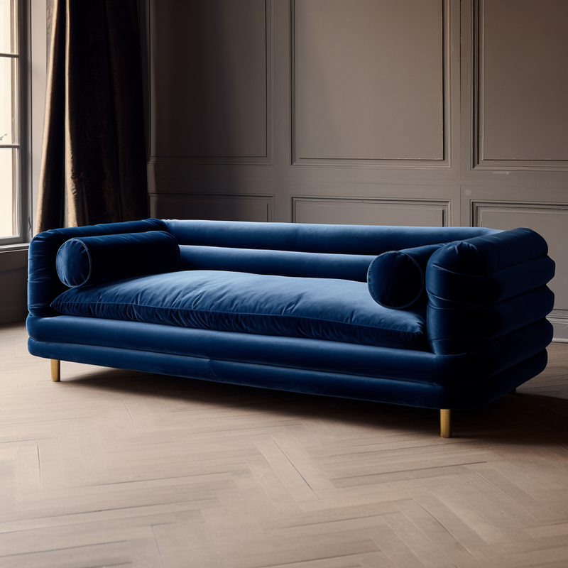 Tokyo 3 Seater Velvet Curved Royal Blue Sofa