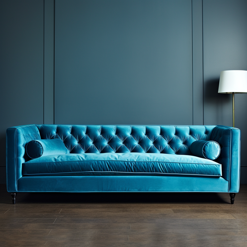 Amos Collection Cyan Blue Velvet Sofa