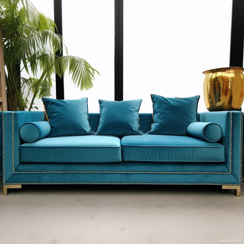 Harrington Collection Cyan Blue Velvet Sofa